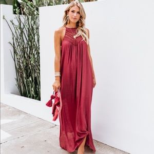 VICI Collection Brisa Lace Motif Halter Maxi Dress